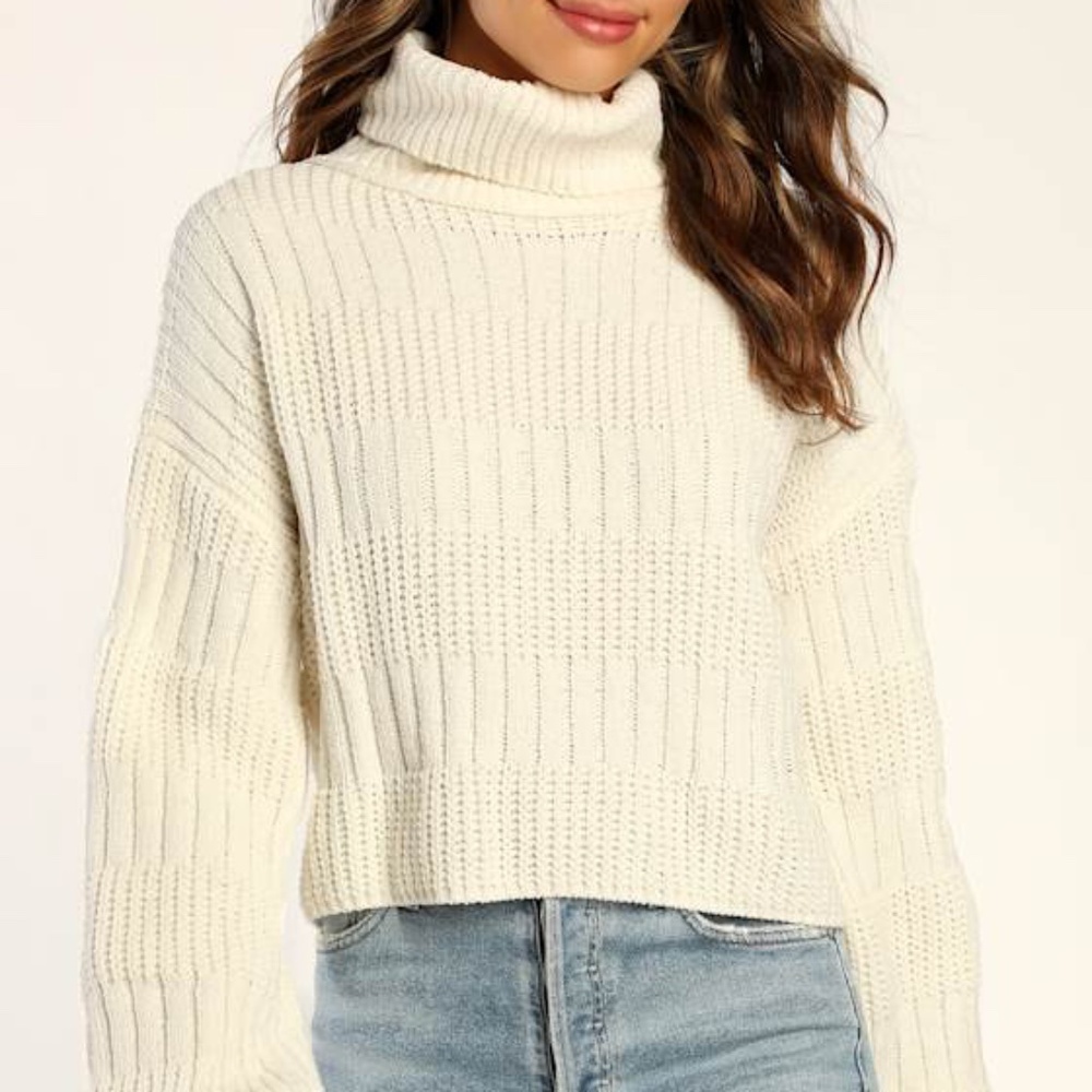Lulus Perfectly Content Ivory Chenille Turtleneck Sweater White - Size S